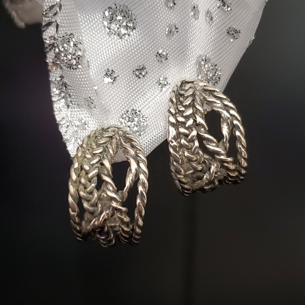 ISRAEL LIRM Sterling Woven J-Shaped Post Earrings - Picture 7 of 11